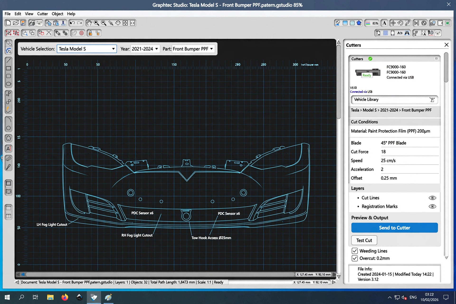 Full-front PPF kit map on soft vehicle plate